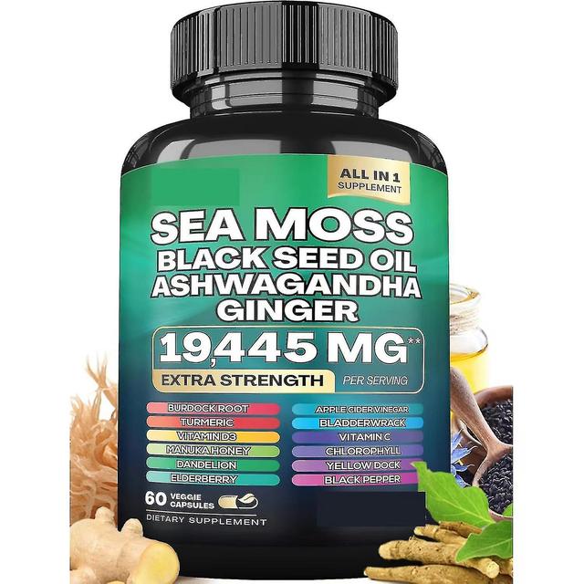 Zeemoscapsules 3000 mg, 60 stuks zeemos zwarte zaadoliecapsules met Ashwagandha-kliswortelblaaswier -GSL 3 Fles on Productcaster.