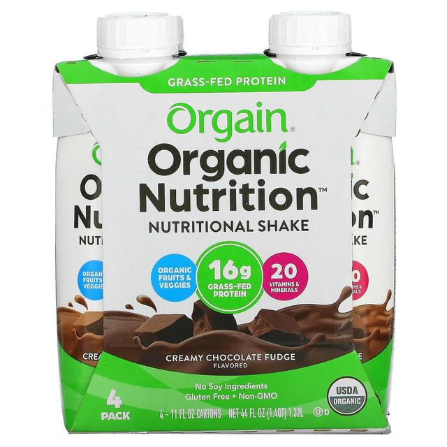 Orgain, Organic Nutrition, Nutritional Shake, Creamy Chocolate Fudge, 4 Pack, 11 fl oz Each on Productcaster.