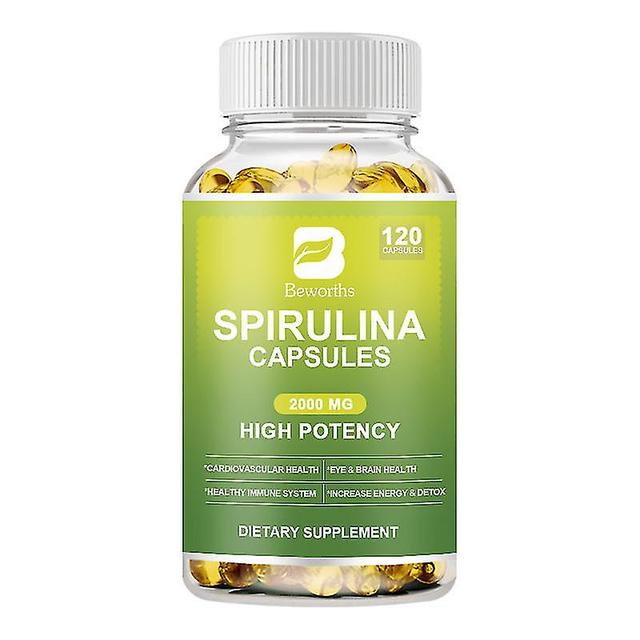 Guoguo Økologiske spirulina kapsler med klorofyl protein supplement understøtter kraftfuld afgiftning, energi & sundt immunsystem 120 Capsules on Productcaster.