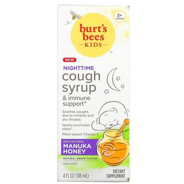 Burt's Bees, Kids, Hoestsiroop &immuunondersteuning, 's nachts, 3+ jaar, natuurlijke druif, 4 fl oz (118 ml on Productcaster.