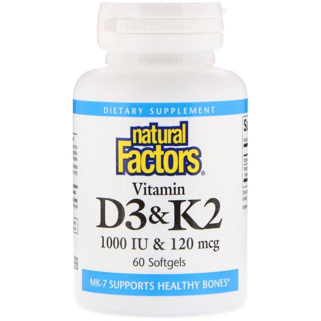 Natural Factors Naturlige faktorer, vitamin D3 & K2, 60 Softgels on Productcaster.