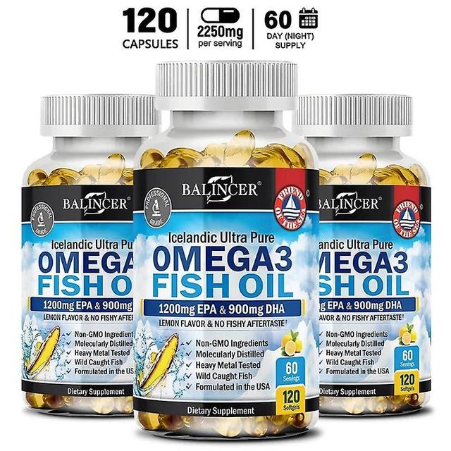 Sofirn Balincer Omega-3 Fish Oil Rich in DHA EPA, Improve Bad Mood, Relieve Stress, Strengthen Brain, Improve Memory Intelligence 120 Count-3 bottle on Productcaster.