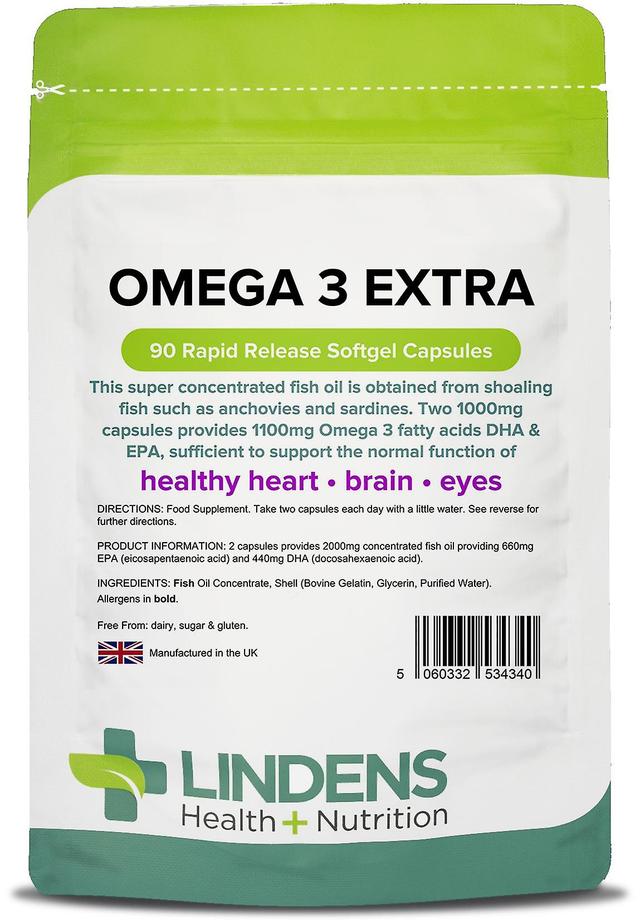 Lindens Omega 3 Fish Oil Extra (55% DHA/EPA) 1000mg - 90 Capsules on Productcaster.