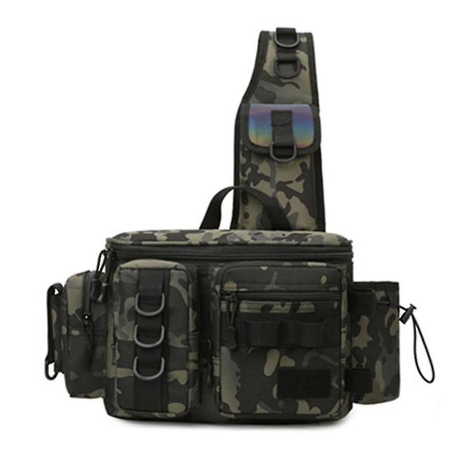 Szmtcv Stylish Multifunctional Shoulder Bag For Fishing Lightweight Portable Sports Travel Pack For Hiking Camping Green Camouflage Small Size on Productcaster.