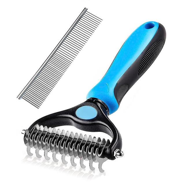 Pet Deshedding Comb Professional Pet Grooming Comb Multifunctional Pet Hair Removal Brush Blue Comb on Productcaster.