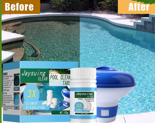 Jaysuing Swimming Pool Effervescent Tablets Swimming Pool Instant Decontamination and Odor Cleansing Chlorination Tablets 100g + Doser 5pcs on Productcaster.