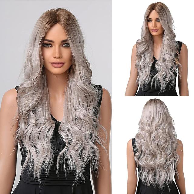 Dewenwils Dww-une Longue Perruque Ondule Ombre Marron Gris Cendr Pour Femme Cheveux Synthtiques Naturels Rsistant La Chaleur Perruques Pour Fte Quo... on Productcaster.