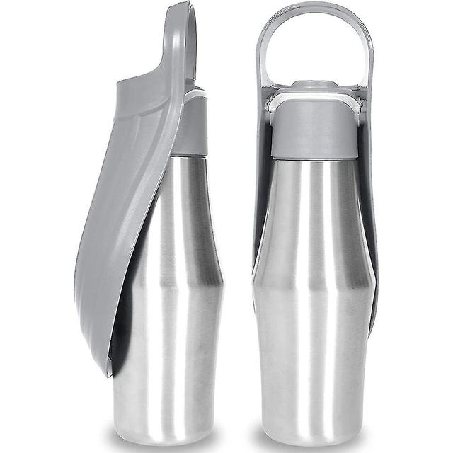 Stainless Steel Dog Water Bottle Portable Pet Water Dispenser With Foldable Bowl For Outdoor Grey on Productcaster.