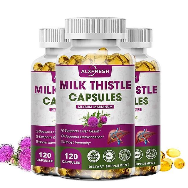 Visgaler Alxfresh 120pcs Milk Thistle Extract Liver Soft Capsules Improve Liver Damage Caused By Long-term Drinking Support Liver Health 3X Bottle ... on Productcaster.