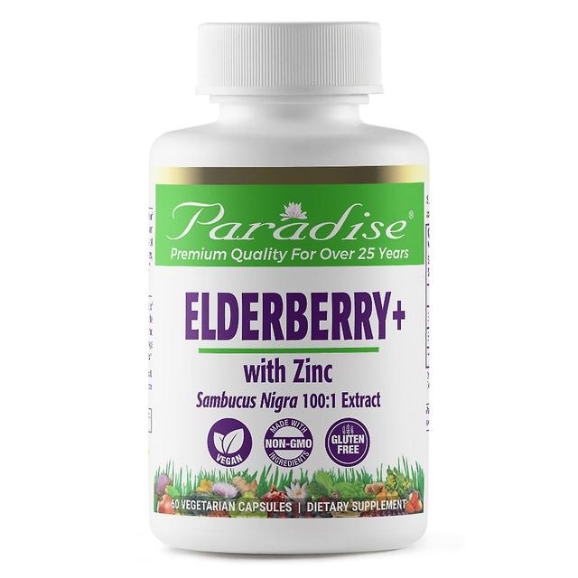 Paradise Herbs, Earth's Blend, Elderberry+ with Zinc, 60 Vegetarian Capsules on Productcaster.