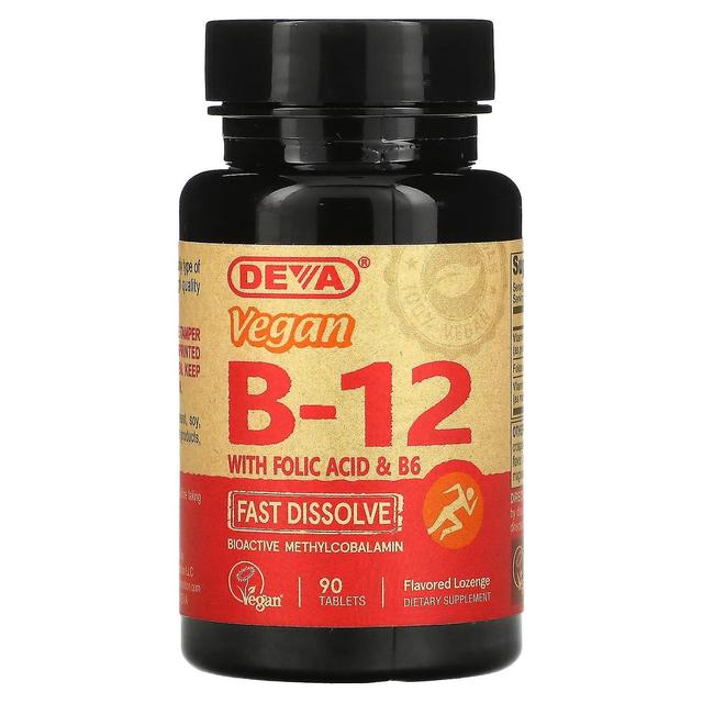 Deva, Vegansk B12 med folinsyre & B6, hurtigt opløst, 90 tabletter on Productcaster.