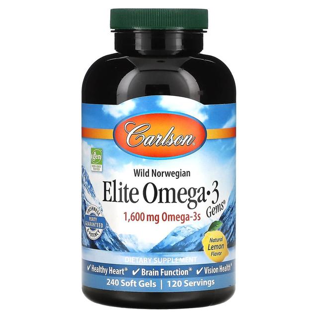 Carlson, Elite Omega 3 Gems, Natural Lemon, 800 mg, 240 Soft Gels on Productcaster.