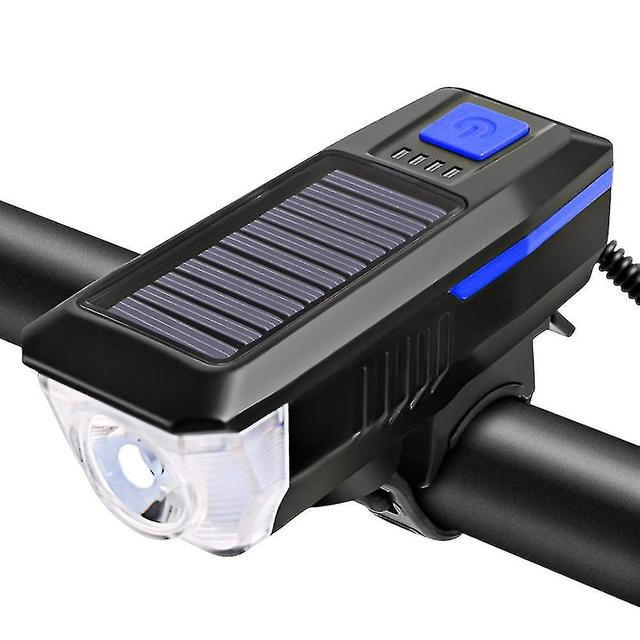 Scacv Solar Bike Alarm Lommelygte USB opladning Vandtæt cykelhorn lampe til natkørsel Blå on Productcaster.