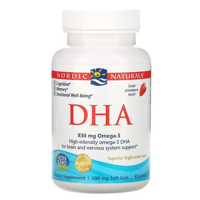 Nordic Naturals, DHA, Strawberry, 500 mg, 90 Mjuka Geler on Productcaster.