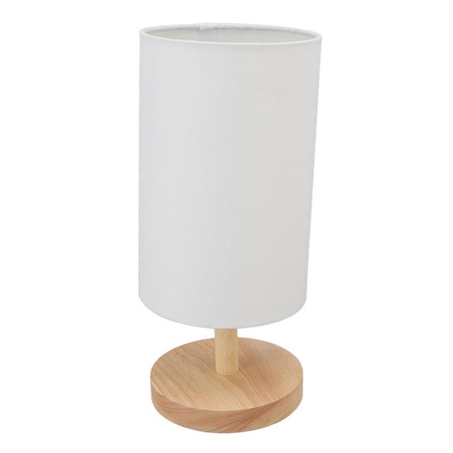 Bedside Table Lamp Wood Base Nightstand Lamp with Cloth Lampshade for Bedroom EU Plug 110?240V White on Productcaster.