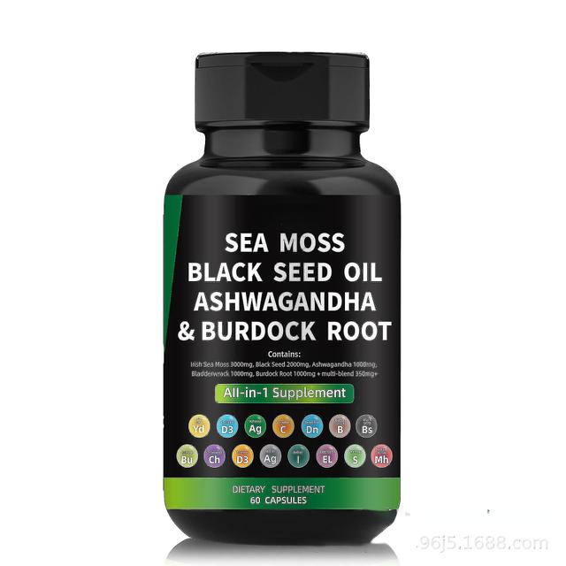 Vitamins Supplements Wildcrafted Sea Moss Capsules with Black Seed Oil Burdock Root & Bladderwrack Powder - All-in-1 Supplement on Productcaster.