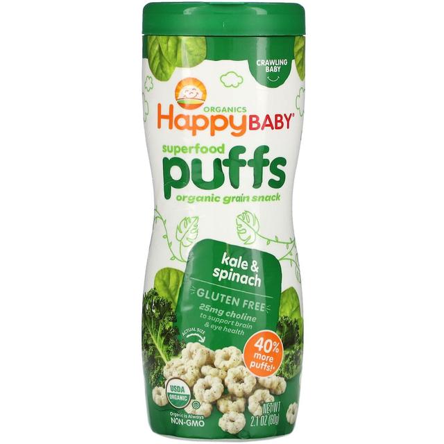 Happy Family Organics, Superfood Puffs, Lanche de Grão Orgânico, Couve e Espinafre, 2,1 oz (60 g) on Productcaster.