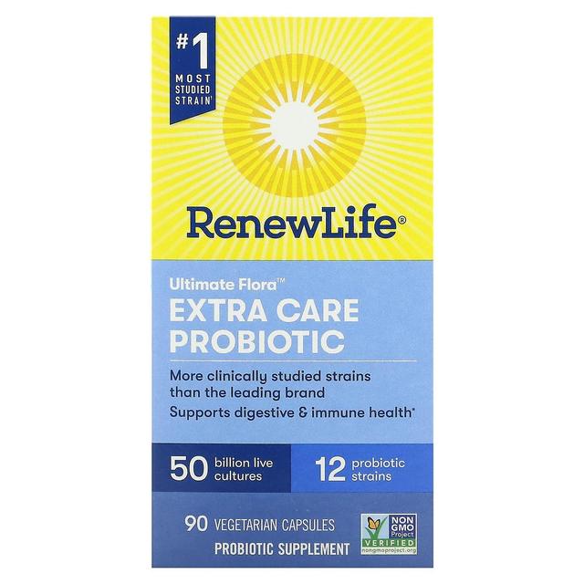 Renew Life, Ultimate Flora Extra Care Probiotic, 50 Billion Live Cultures, 90 Vegetarian Capsules on Productcaster.