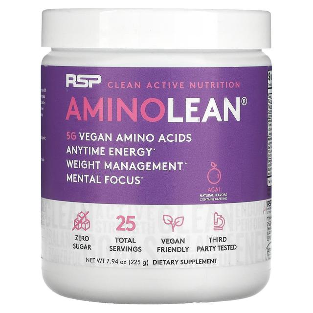 RSP Nutrition, AminoLean, 5 g de Aminoácidos Veganos + Anytime Energy, Açaí, 7,94 oz (225 g) on Productcaster.