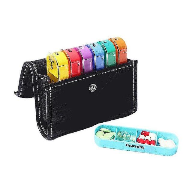 7 Days 4 Times Morning Noon Evening Night With Pu Bag 28 Multicolored Compartments, For Vitamins, Supplements And Vitamin Medicines (black) on Productcaster.