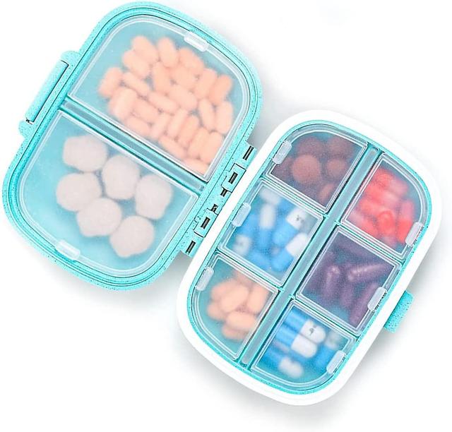 Shenmo Pill Box, 1 Daily Box Sachets, Wheatgrass Material, Removable Compartment (blue) on Productcaster.