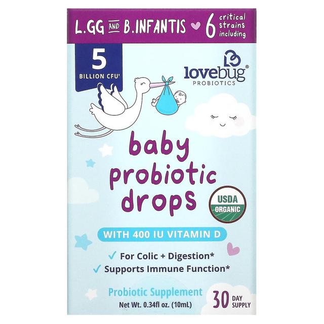 LoveBug Probiotics Probiotyki LoveBug, Krople probiotyczne dla dzieci, 5 miliardów CFU, 0.34 fl oz (10 ml) on Productcaster.