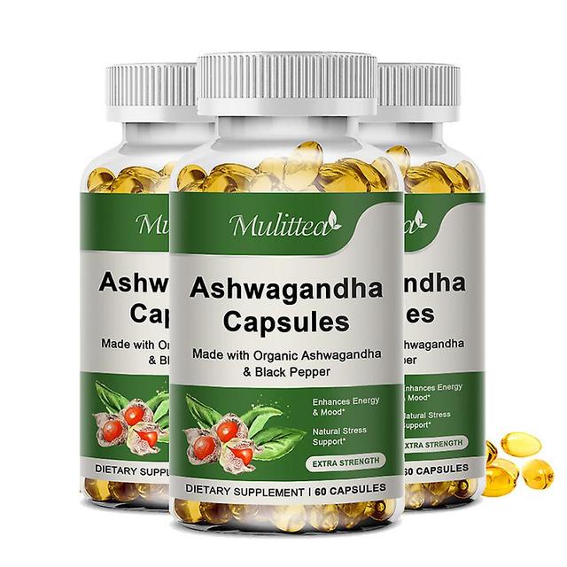 Visgaler Organic Ayurvedic Ashwagandha Extract Capsule Relieves Stress Sleep Better Enhances Immunity Energy Support Health Food 3 Bottle Ashwagand... on Productcaster.