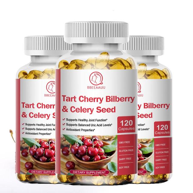 Visgaler Organic Tart Cherry Bilberry Celery Seed Capsule Premium Uric Acid Cleanse Joint Support & Muscle Recovery Sleep Better 3bottle x120pcs on Productcaster.