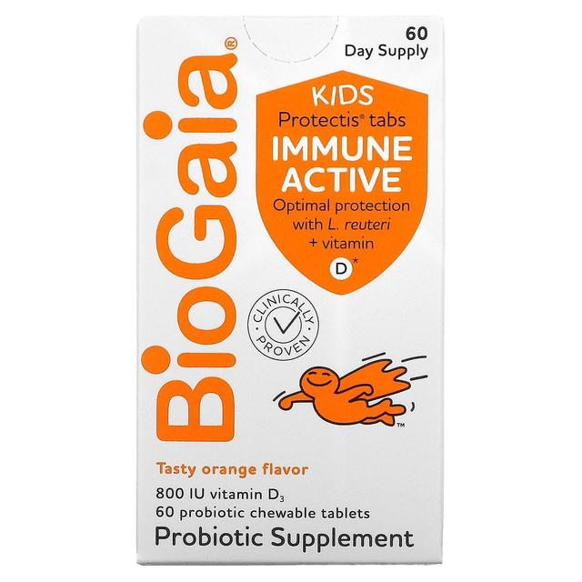 BioGaia, Kids, Immune Active with L. Reuteri + Vitamin D, Orange, 60 Probiotic Chewable Tablets on Productcaster.