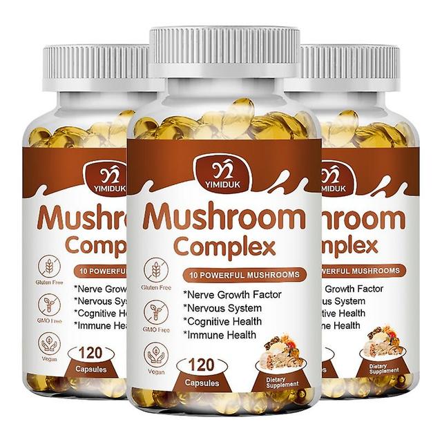 Eccpp 10 Mushroom Complex Capsules Coffee Substitute Energy & Immune Relieving Anxiety Support Mental Clarity & Focus 3 Bottles 60 pcs on Productcaster.