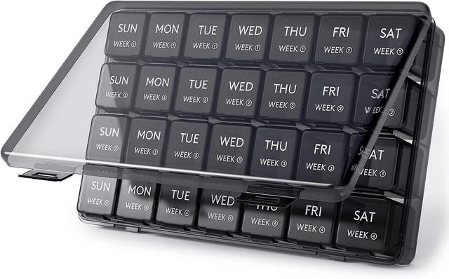 Monthly Pill Organiser, 28 Day Pill Box, 4 Weeks One Month Pill Cases, Large Compartments Medicine Organiser for Vitamins, Fish Oils, Supplements. on Productcaster.