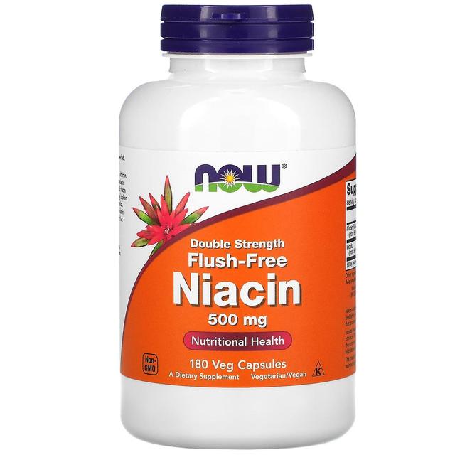 NOW Foods, niasiini, huuhtelematon, kaksinkertainen vahvuus, 500 mg, 180 kasviskapselia on Productcaster.