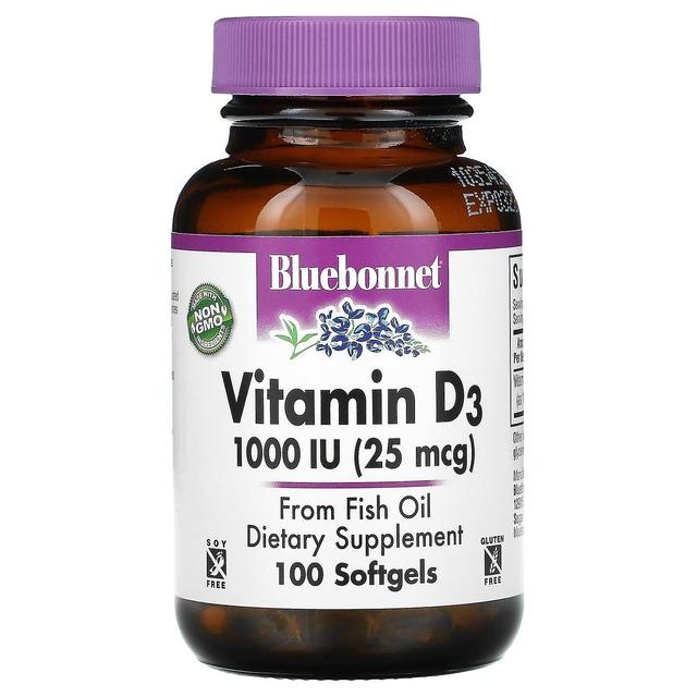 Bluebonnet Nutrition, D3-vitamiini, 25 mcg (1,000 IU), 100 pehmeää geeliä on Productcaster.