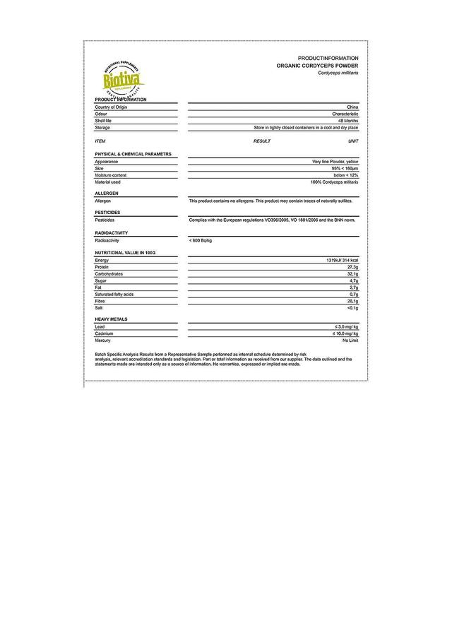 Biotiva Cordyceps powder bio1468 250g (2x125g) on Productcaster.