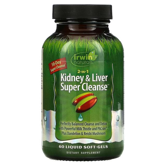 Irwin Naturals, 2 in 1 Kidney & Liver Super Cleanse, 60 Liquid Soft-Gels on Productcaster.