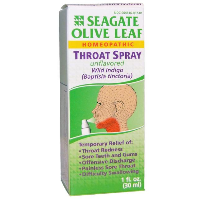 Seagate, Spray de garganta de hoja de olivo, sin sabor, 1 fl oz (30 ml) on Productcaster.