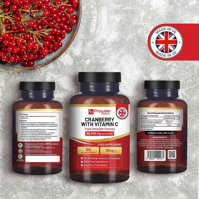 Triple Strength Cranberry 30.000mg Aggiunto con Vitamina C I 180 Compresse Vegane I UTI Supporto per le donne I Easy to Swallow Tablets I Made in t... on Productcaster.