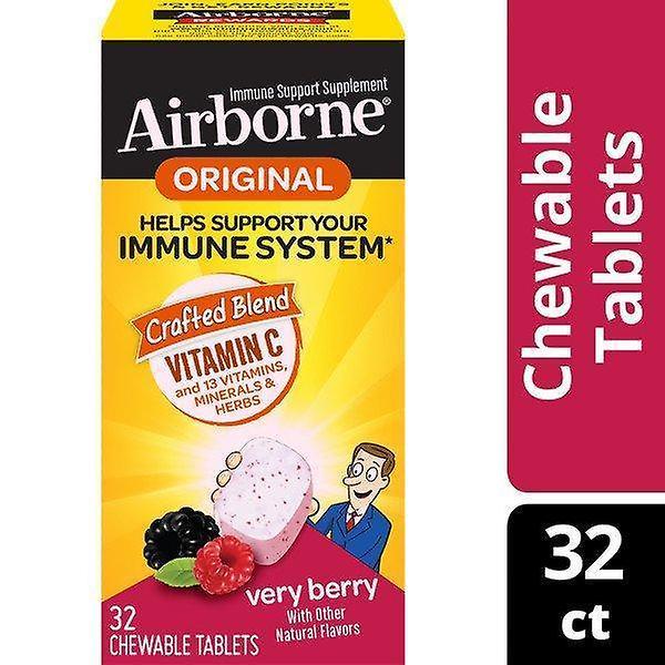 Airborne Comprimidos muito mastigáveis de amora no ar, 32 contagem - 1000mg de vitamina c - suplemento de suporte imunológico on Productcaster.