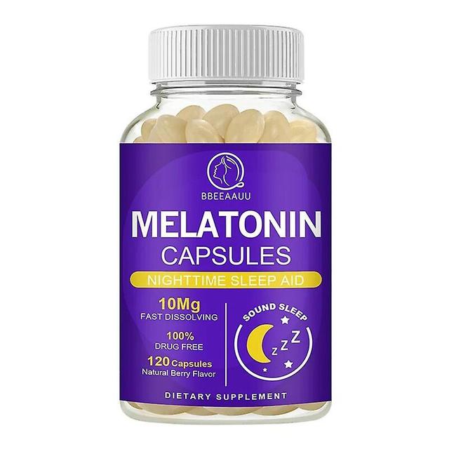 Visgaler BBEEAAUU 10mg Melatonin Capsule Sleep Supplement for Adult Insomnia Sleep Quality Relax Brain Nerves Good Mood Jet Lag 120pcs on Productcaster.