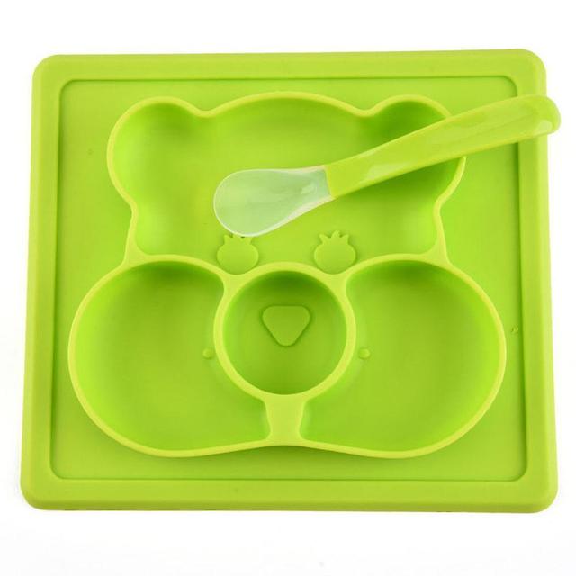 Baby Food Supplement Tray Bear Silica Plate Green on Productcaster.