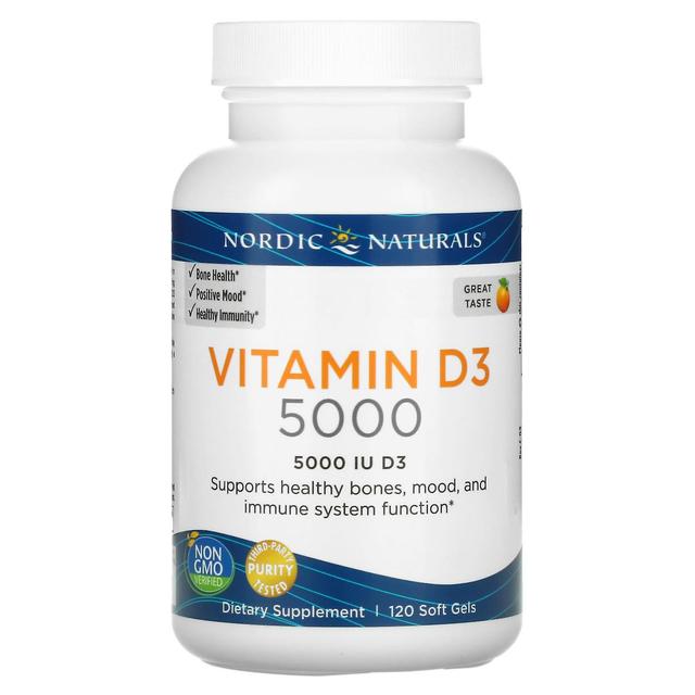 Nordic Naturals, Vitamin D3 5000, Orange, 5.000 IE, 120 Bløde geler on Productcaster.