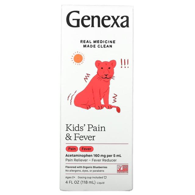 Genexa LLC, Lasten kipu ja kuume, ikä 2+, luomumustikat, 4 fl oz (118 ml) on Productcaster.