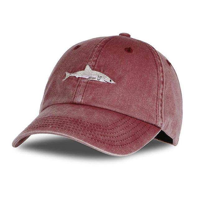 Dewenwils Dww-Casquette de baseball brode de requin dlav (rouge vin), chapeau de soleil de sport classique de style polo, casquette de baseball rgl... on Productcaster.