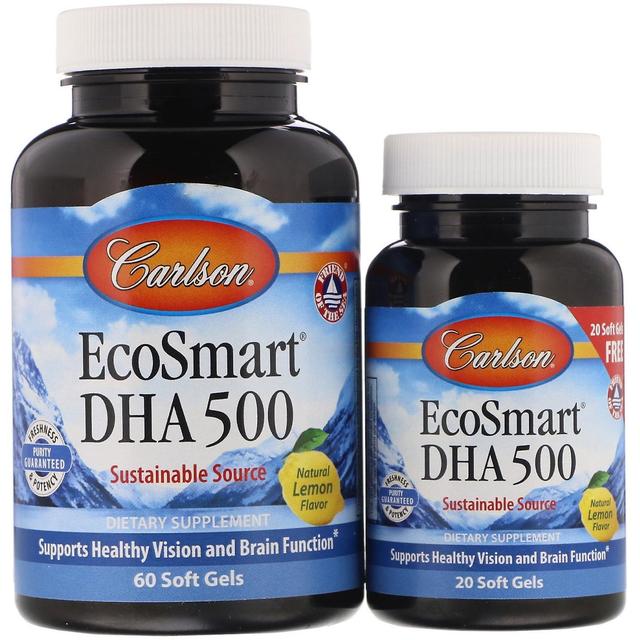 Carlson Labs, EcoSmart DHA, Sabor Natural de Limão, 60 Géis Macios + Grátis 20 Soft Ge on Productcaster.