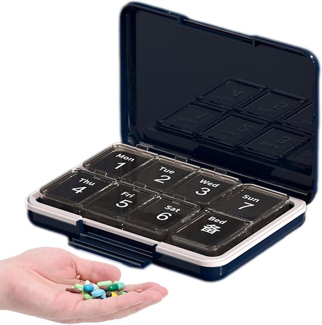 Pill Organizer, Weekly - Travel Friendly Pill Box Case for Medication, Vitamins, Fish Oil, Supplements on Productcaster.