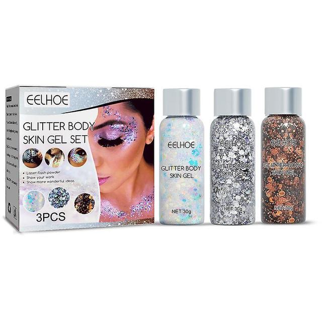 3 Bottles X 30g Glitter Body Skin Gel Set Laser Flash Powder 3 bottles set on Productcaster.