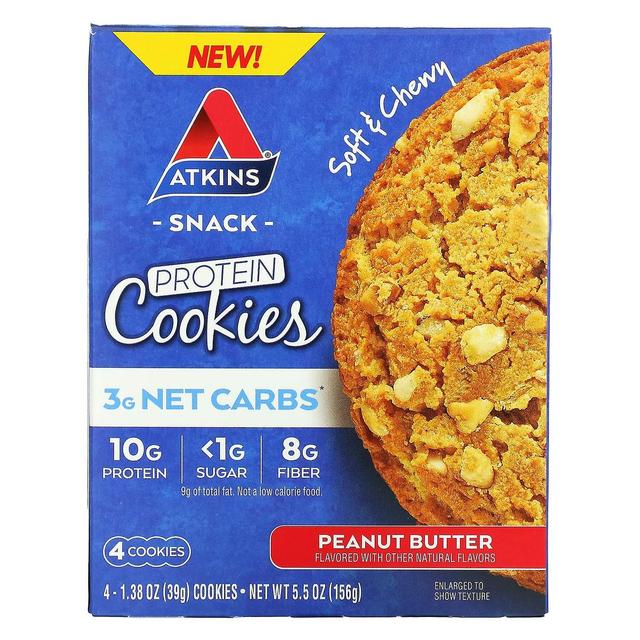 Atkins, Snack, Protein Cookies, Peanut Butter, 4 Cookies, 1.38 oz (39 g) Each on Productcaster.