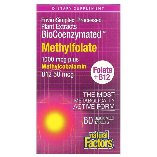 Natural Factors Fatores naturais, BioCoenzymated, Metilfolato, 1.000 mcg, 60 comprimidos de fusão rápida on Productcaster.