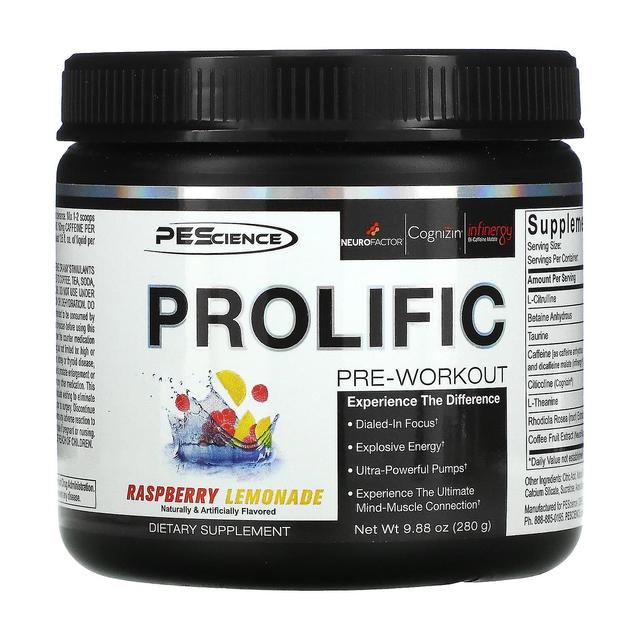 PEScience, Prolific, Pre-Workout, Raspberry Lemonade, 9.88 oz (280 g) on Productcaster.