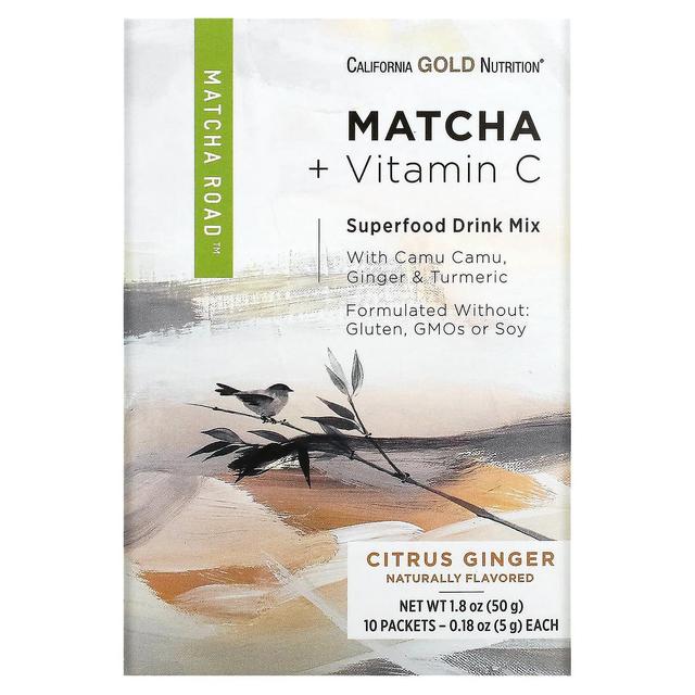 California Gold Nutrition, MATCHA ROAD, Matcha + Vitamin C - Citrus Ginger, 10 Count on Productcaster.